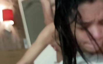 Little sweetie cannot handle white dick but still gets doggy style and load of cum on stomach and neck